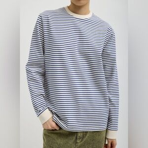 Tibi Blue and Cream Striped Long Sleeve Tee